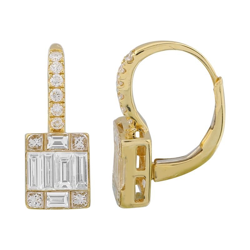 925 Sterling Silver Diamond Illusion Drop Hoop Earrings