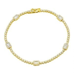 925 Sterling Silver Diamond Illusion Emerald Shape Tennis Bracelet