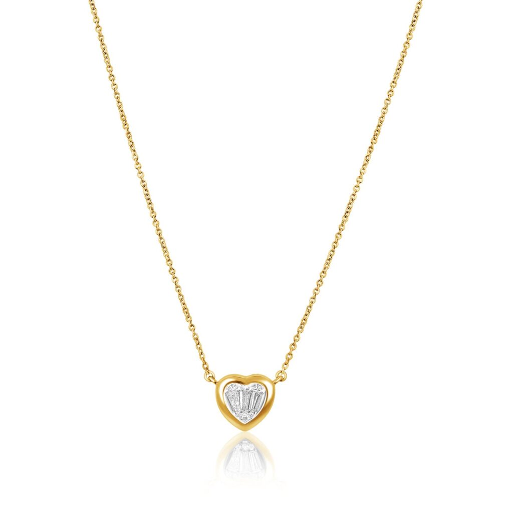 925 Sterling Silver Diamond Illusion Heart Chain Necklace