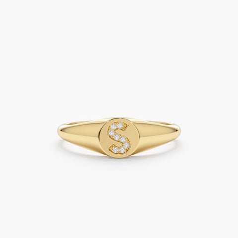 925 Sterling Silver Diamond Initial Signet Ring
