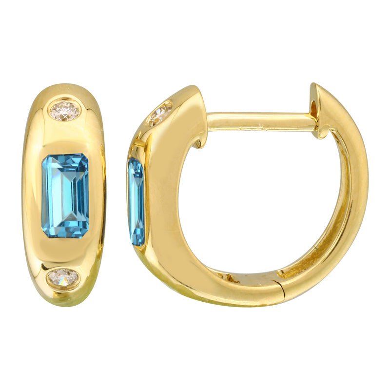 925 Sterling Silver Diamond Inlay Blue Topaz Earrings