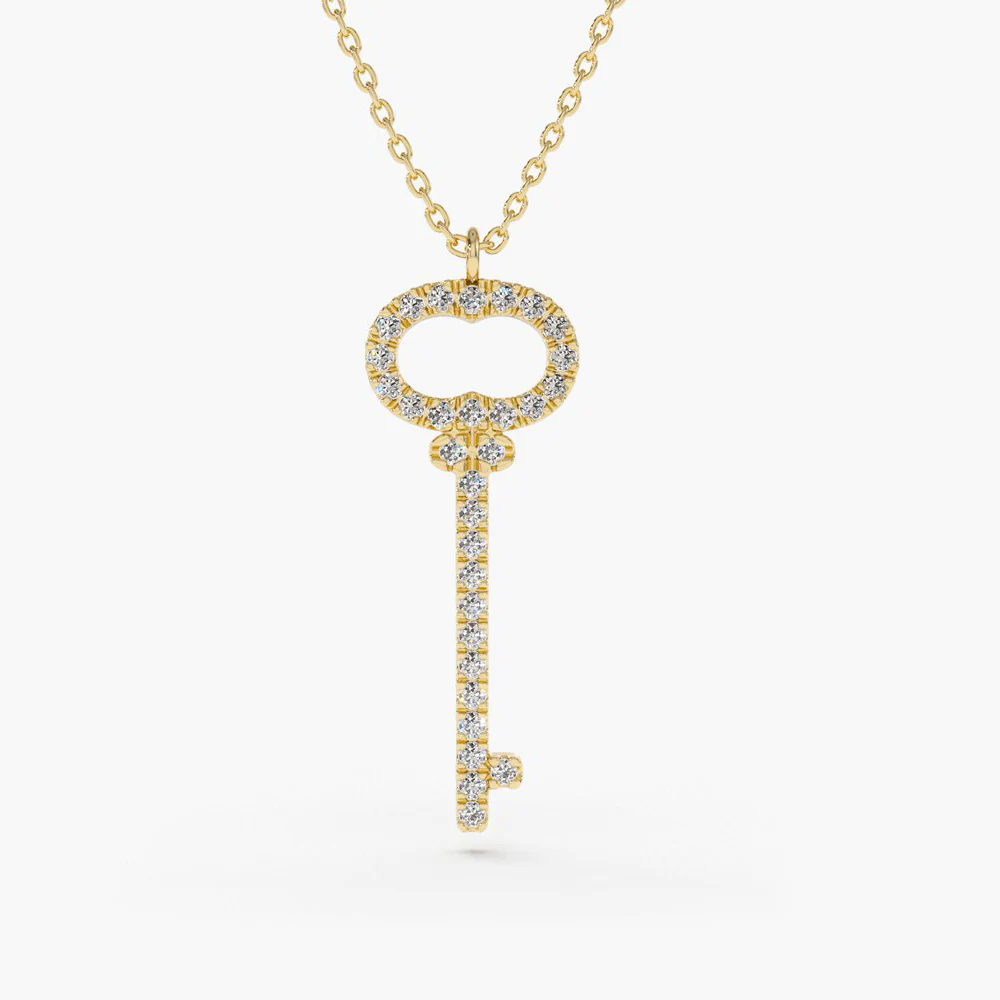 925 Sterling Silver Diamond Key Charm Necklace