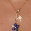 Flower pendant with lapis centre and pavé CZ diamond accents