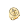 925 Sterling Silver Fleur de Lis signet ring with diamond accents