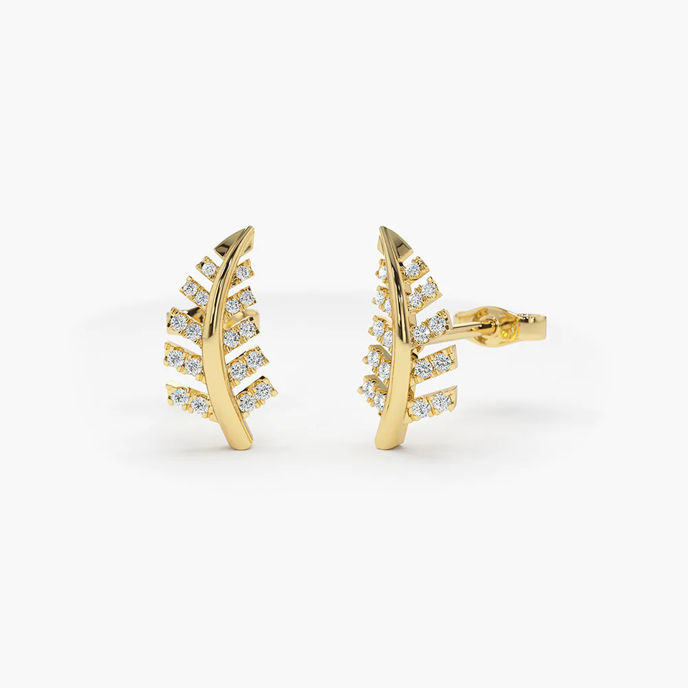 925 Sterling Silver Diamond Leaf Earrings
