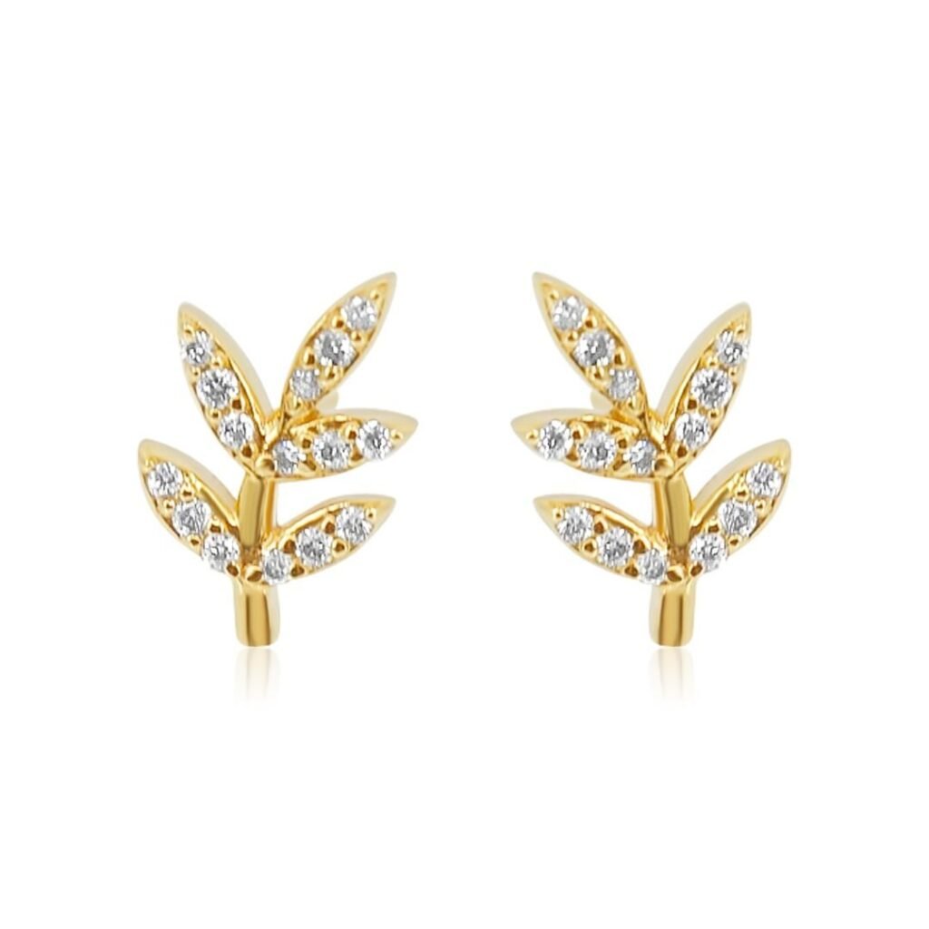 925 Sterling Silver Diamond Leaf Stud Earring
