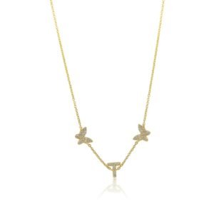 925 Sterling Silver Diamond Letter T Butterfly Necklace