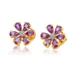 925 Sterling Silver Diamond Light Pink Sapphire Flower Earring