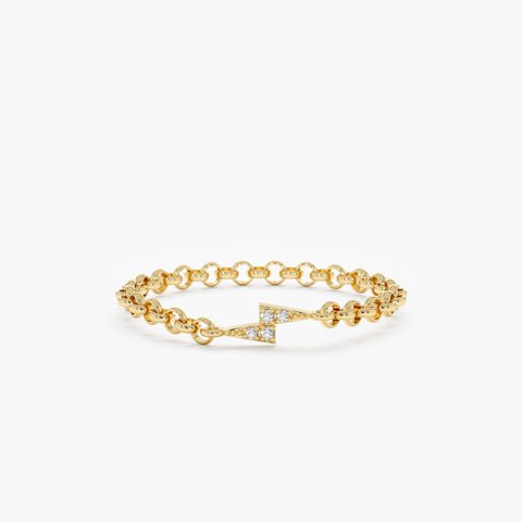 925 Sterling Silver Diamond Lightning Bolt Chain Ring