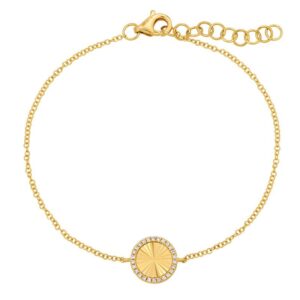 925 Sterling Silver Diamond Line Fluted Disc Chain Bracelet