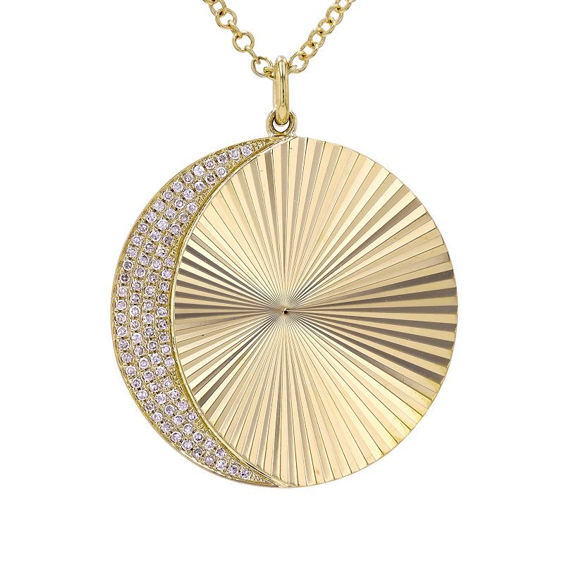 925 Sterling Silver Diamond Line Fluted Moon Necklace