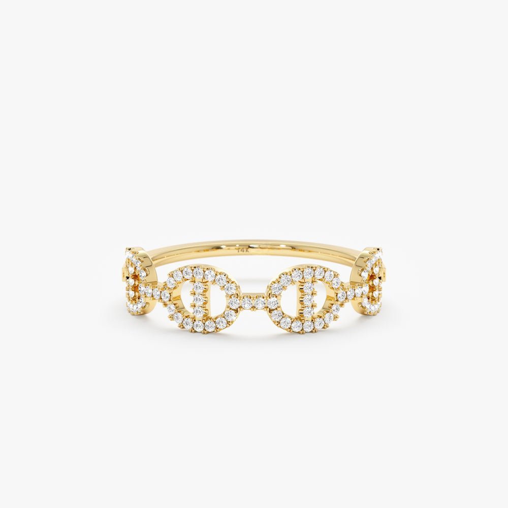 925 Sterling Silver Diamond Link Chain Ring