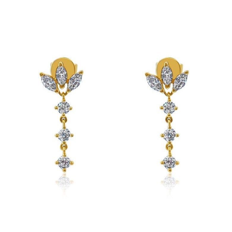 925 Sterling Silver Diamond Lotus Triple Drop Earring