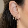 925 Sterling Silver Diamond Marquise and Double Round Drop Hoop Earring - Image 2