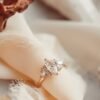 Gold-plated sterling silver ring with a marquise centre stone