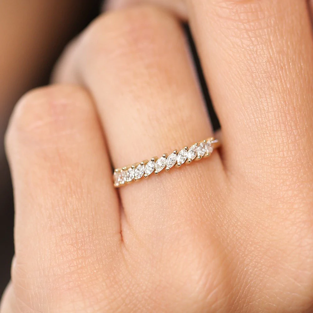 925 Sterling Silver Diamond Marquise Wedding Band