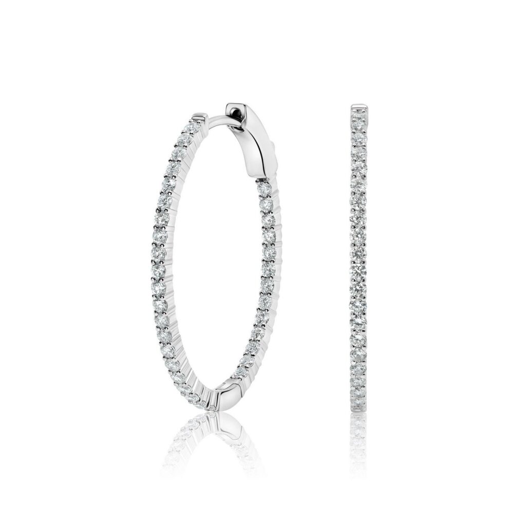 925 Sterling Silver Diamond Medium Oval Hoop Earrings