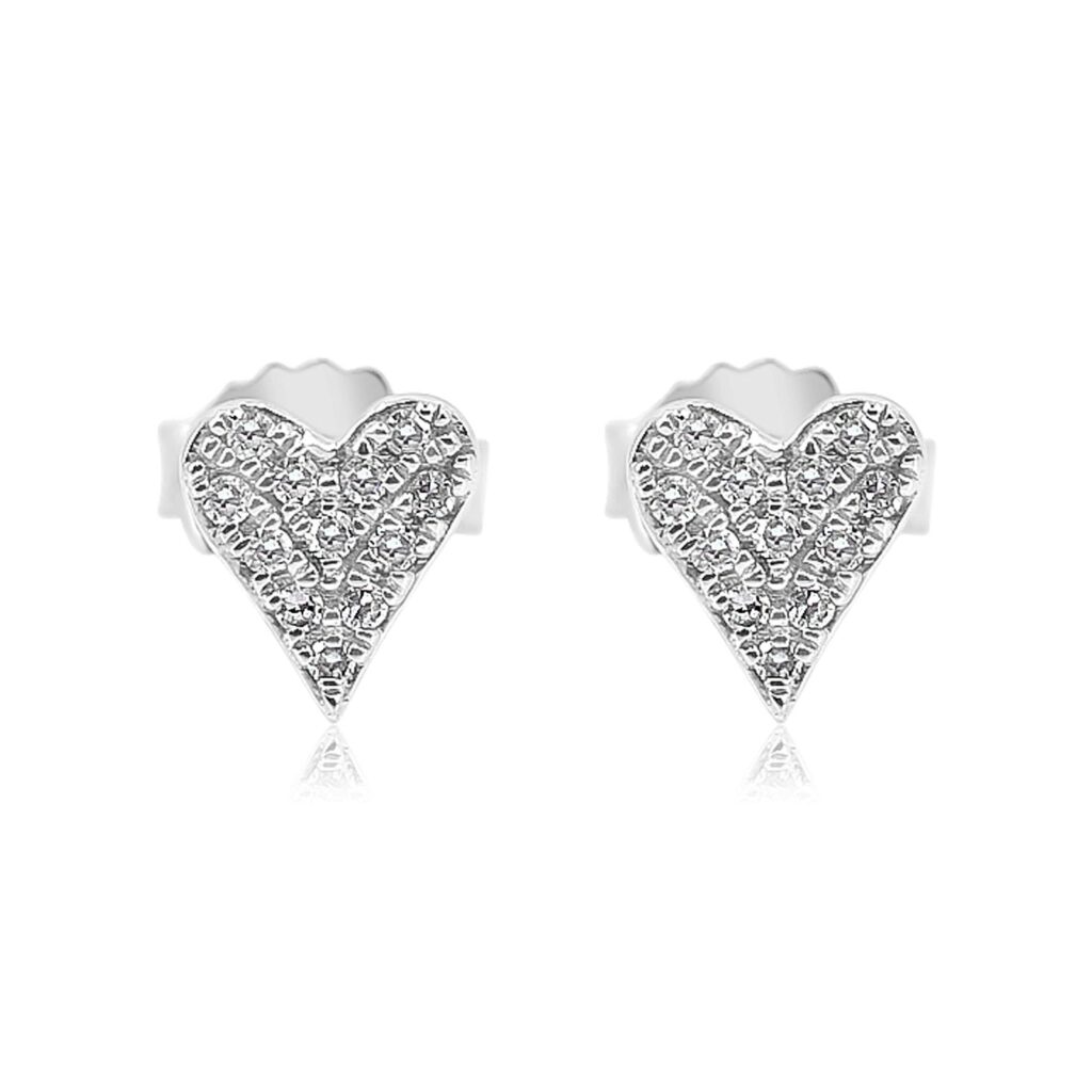925 Sterling Silver Diamond Mini Pave Heart Earring