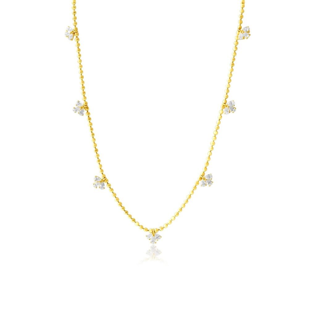 925 Sterling Silver Diamond Mini Trio Pear Drop Ball Necklace