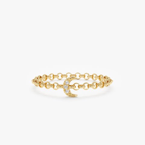 925 Sterling Silver Diamond Moon Chain Ring