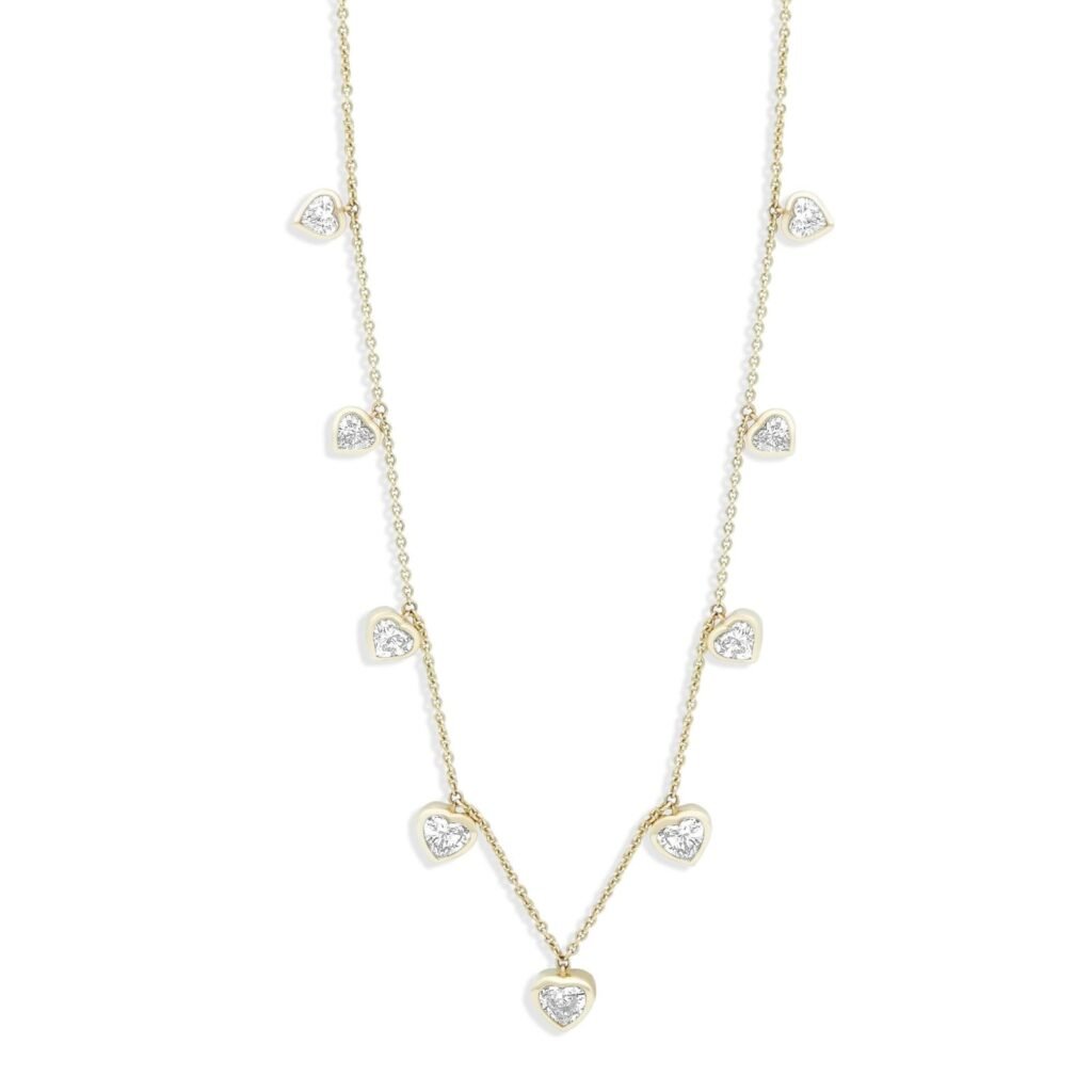 925 Sterling Silver Diamond Multi Heart Drop Necklace