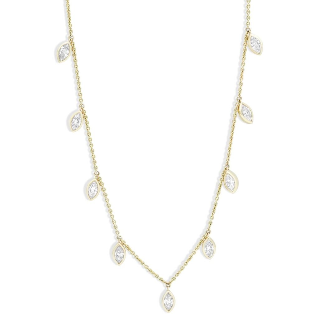 925 Sterling Silver Diamond Multi Marquise Drop Necklace