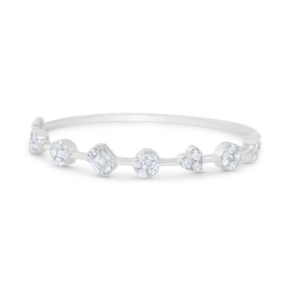 925 Sterling Silver Diamond Multi Shape Bangle