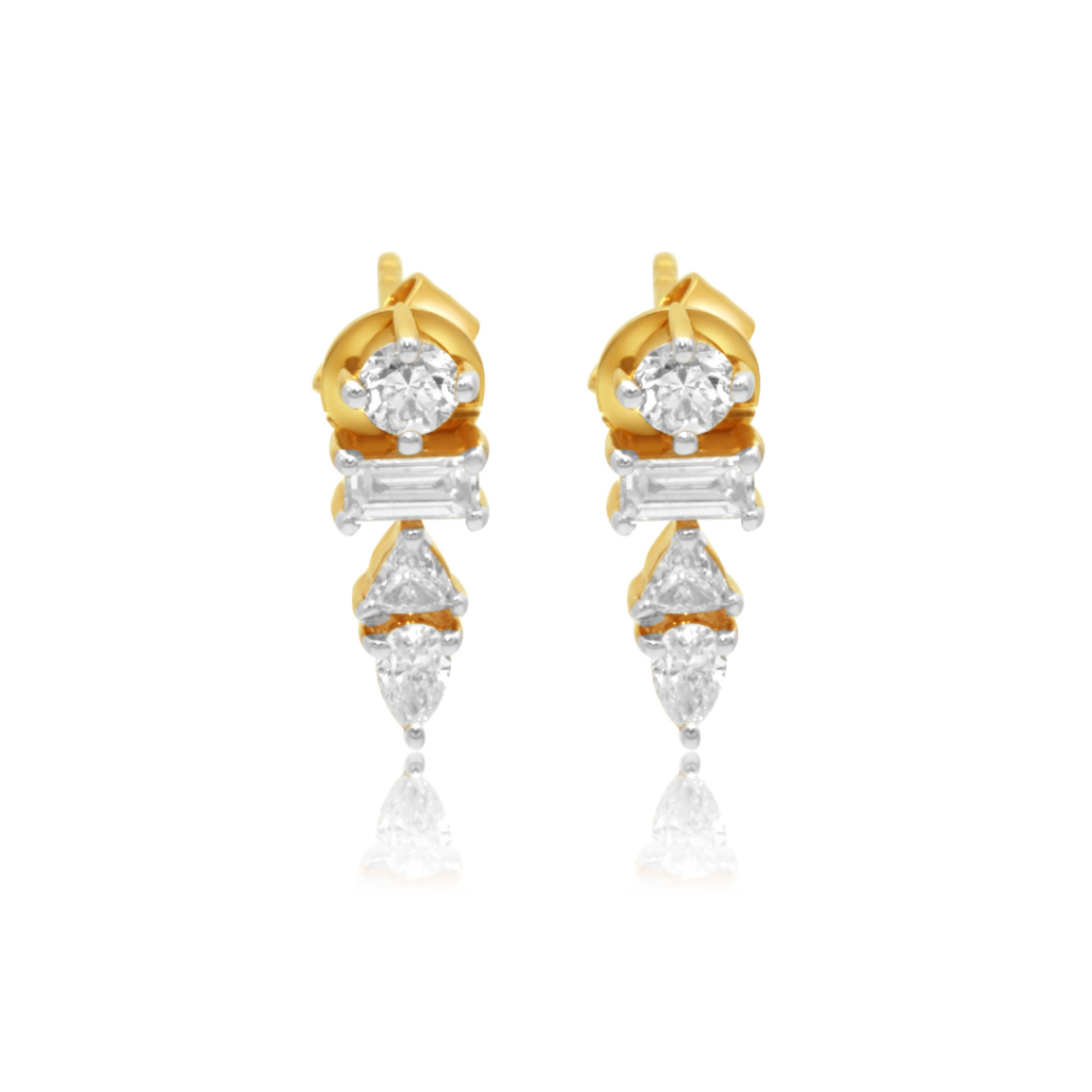 925 Sterling Silver Diamond Multi Shape Stud Earring