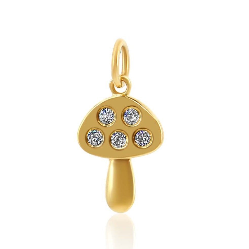 925 Sterling Silver Diamond Mushroom Charm