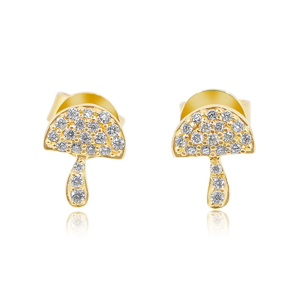 925 Sterling Silver Diamond Mushroom Stud Earring