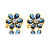 925 Sterling Silver Diamond Navy Sapphire Flower Earring