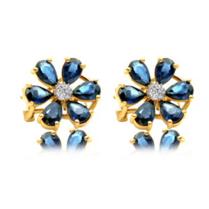 925 Sterling Silver Diamond Navy Sapphire Flower Earring