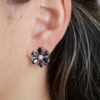 925 Sterling Silver Diamond Navy Sapphire Flower Earring - Image 2