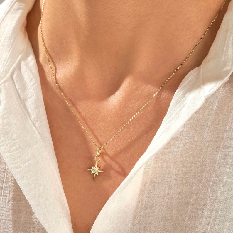 925 Sterling Silver Diamond North Star Necklace