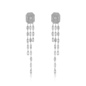 925 Sterling Silver Diamond Octagon Drop Earring