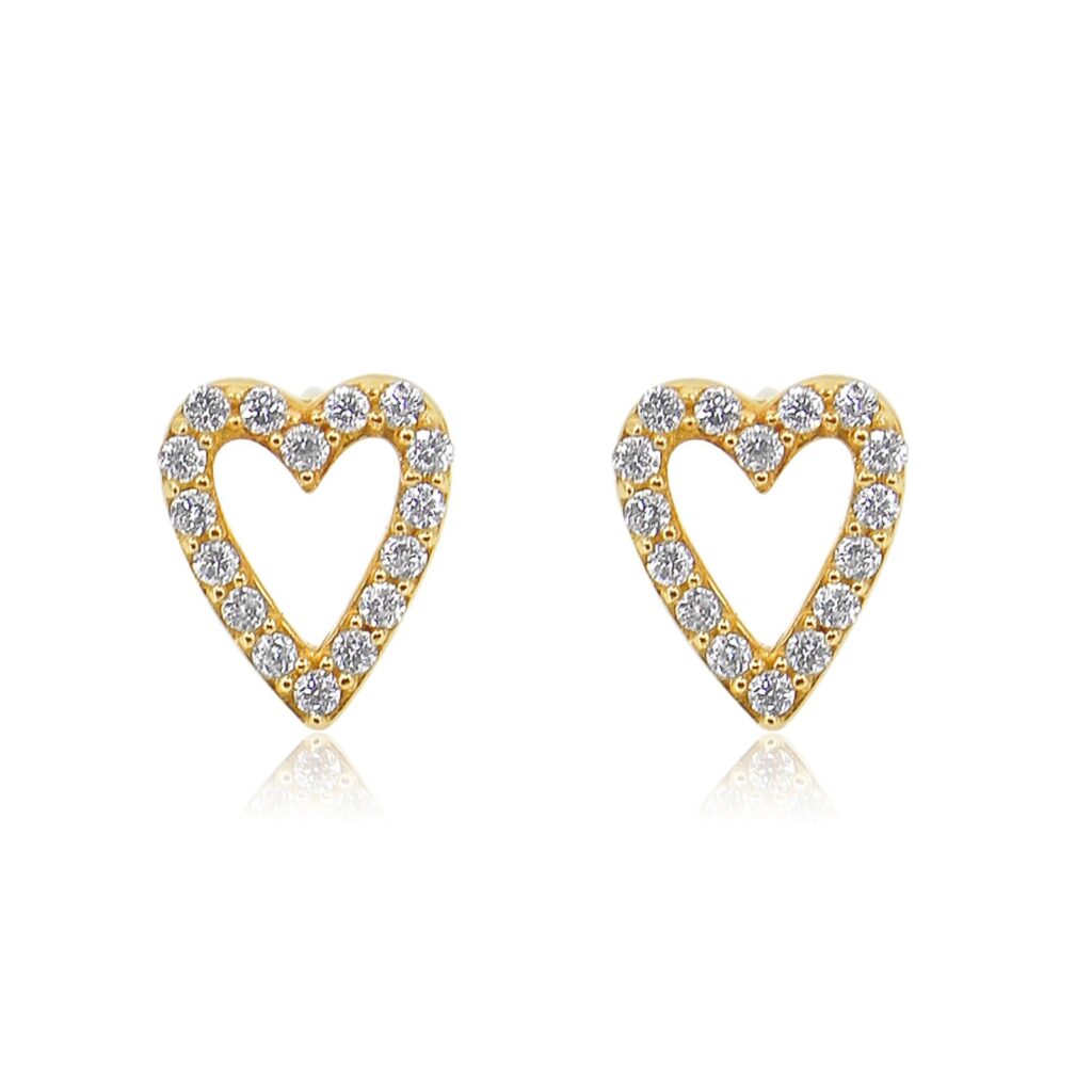 925 Sterling Silver Diamond Open Heart Stud Earring