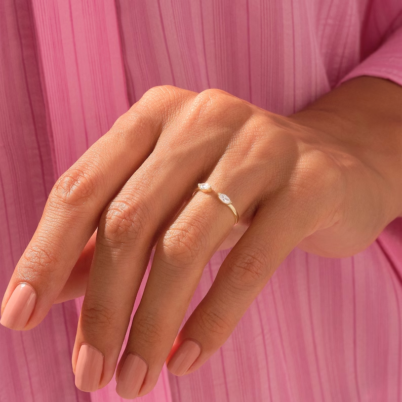 925 Sterling Silver Diamond Open Marquise Wedding Band