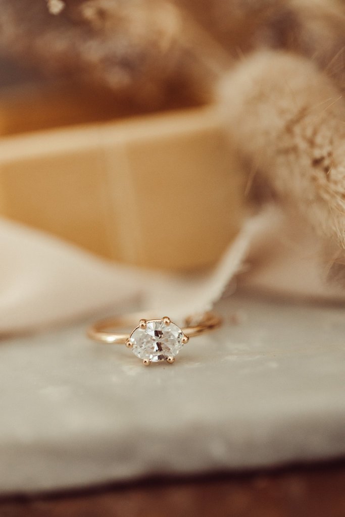 925 Sterling Silver Diamond Oval 6-Prong East West Solitaire Ring