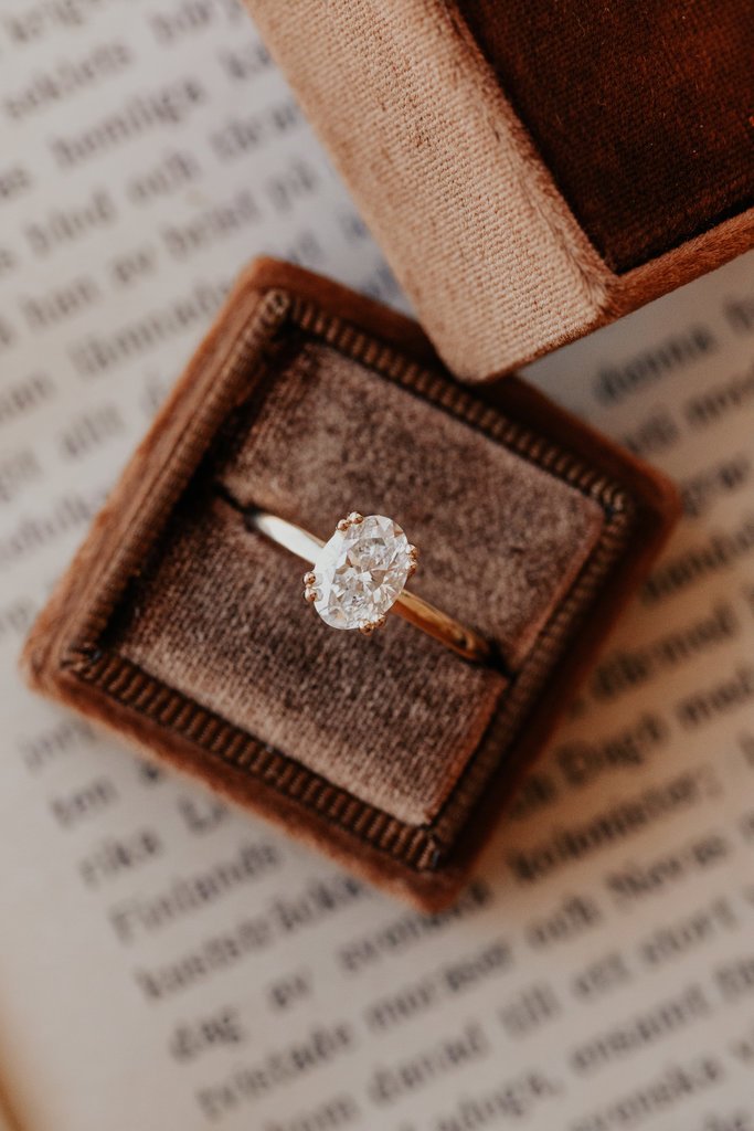 925 Sterling Silver Diamond Oval Double Prong Solitaire Ring