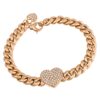925 Sterling Silver Diamond Pave Heart Cuban Link Chain Bracelet