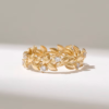 Leaf motif ring with premium CZ diamond pave setting