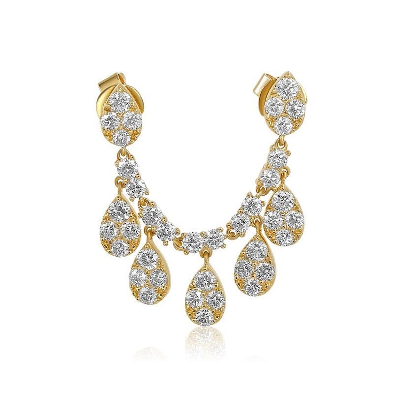925 Sterling Silver Diamond Pear Drop Connecting Earring