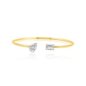 925 Sterling Silver Diamond Pear Emerald Bangle