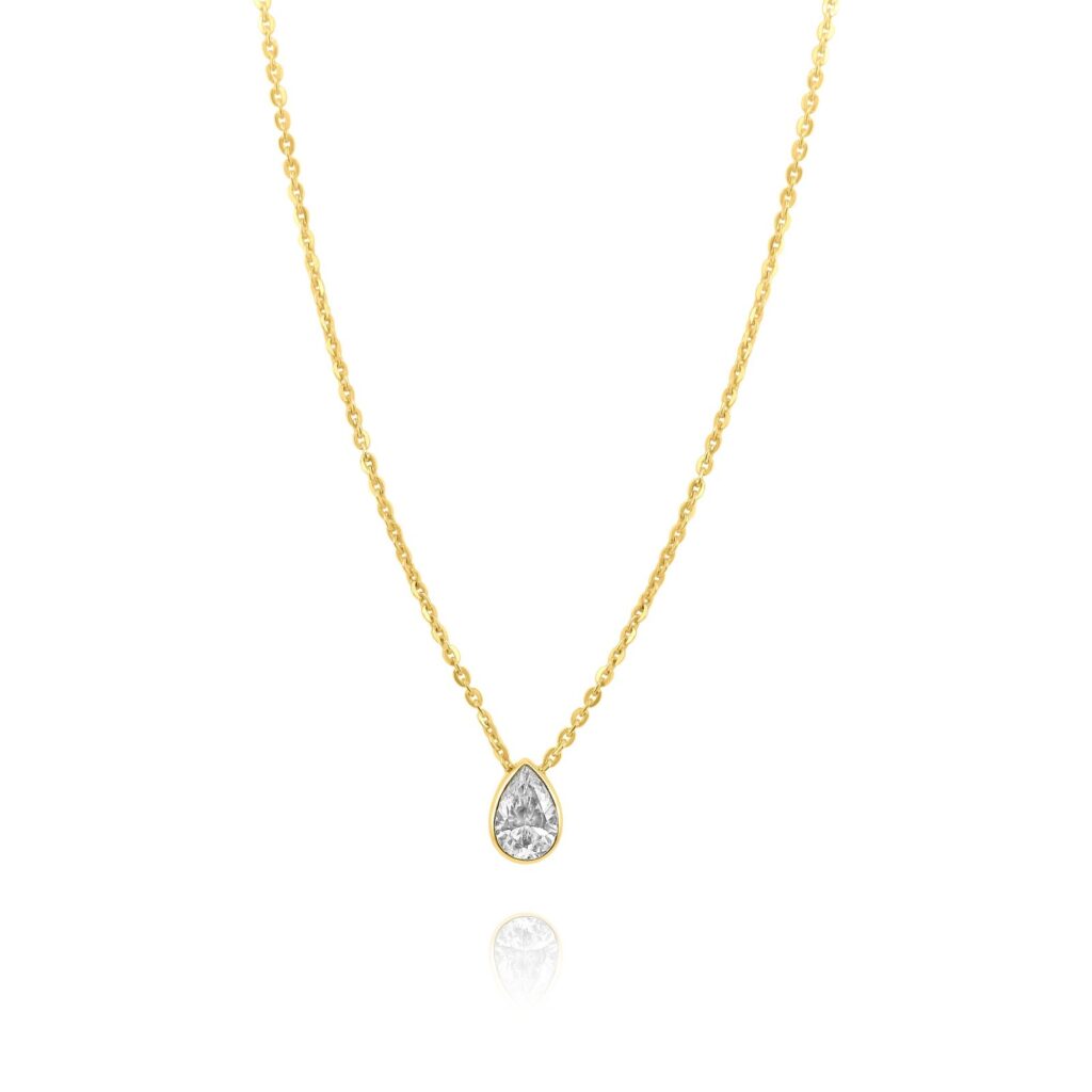 925 Sterling Silver Diamond Pear Necklace