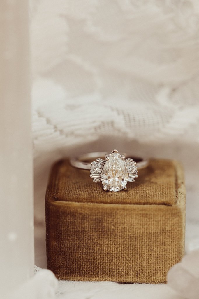 925 Sterling Silver Diamond Pear Ring