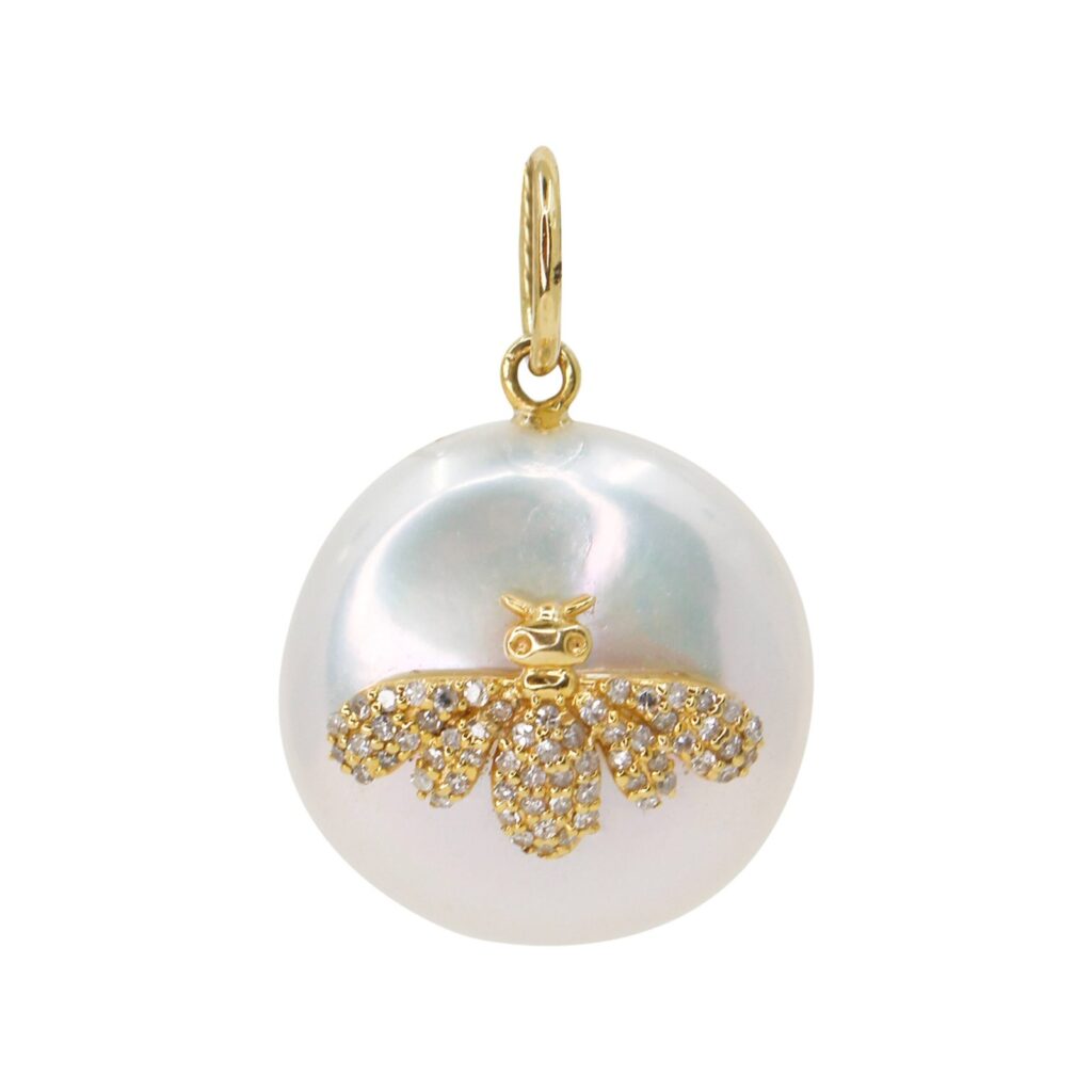 925 Sterling Silver Diamond Pearl Bee Pendant