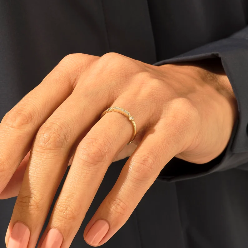 925 Sterling Silver Diamond Princess Band Ring