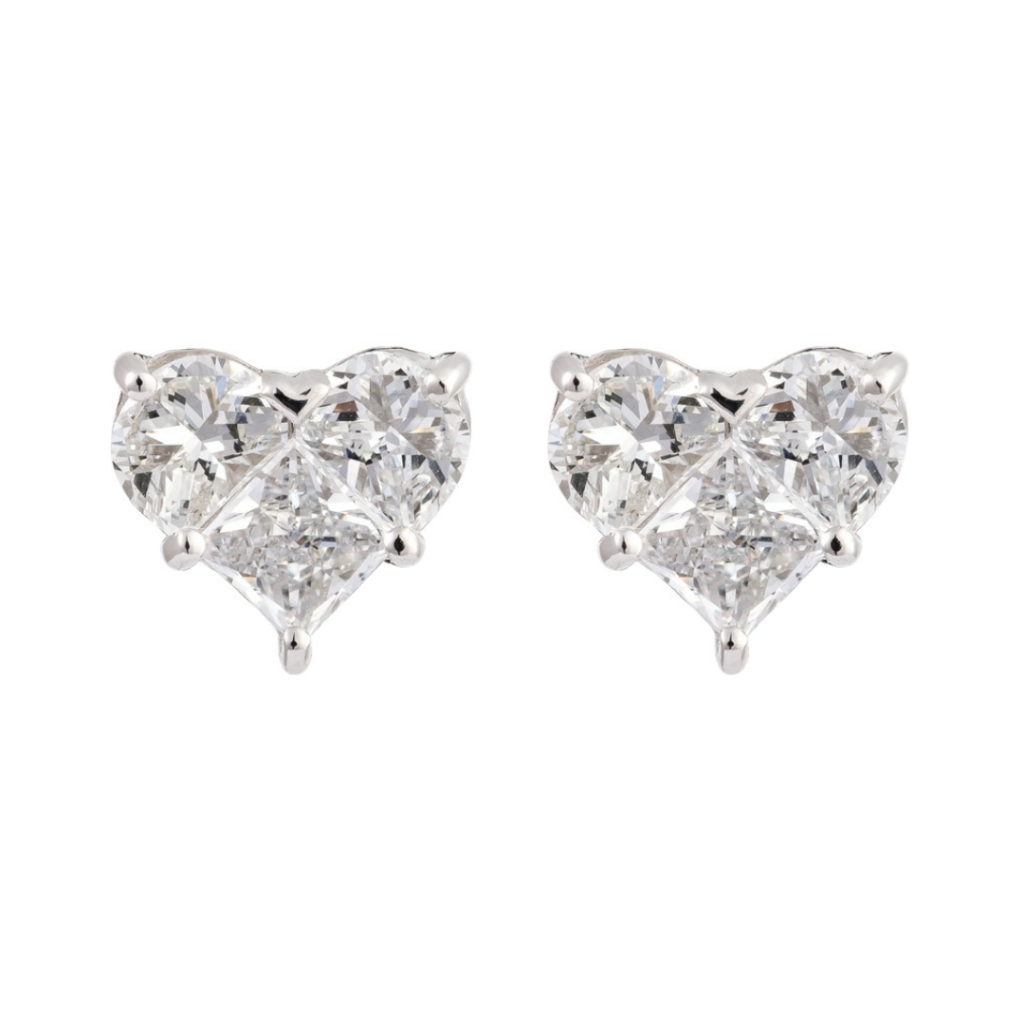 925 Sterling Silver Diamond Prong Heart Earring Stud