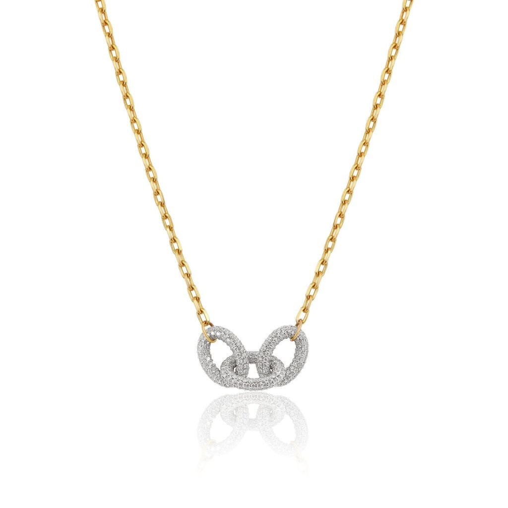 925 Sterling Silver Diamond Puff Link Necklace