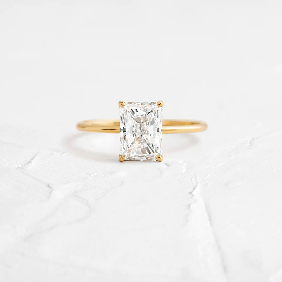 925 Sterling Silver Diamond Radiant Cut Engagement Ring
